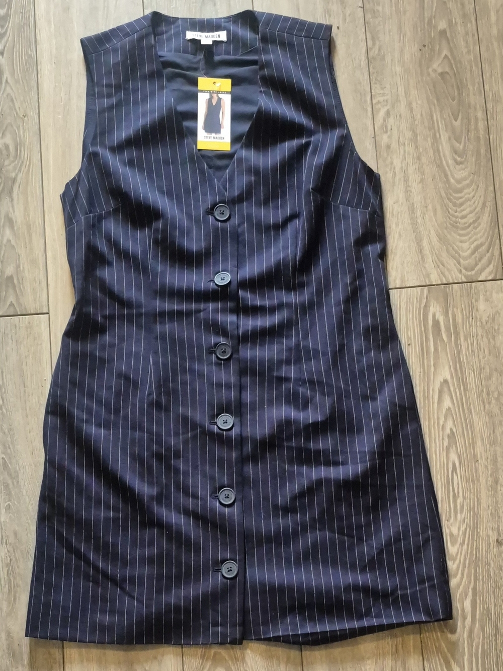 Steve Madden Navy Pinstripe Button-Front Mini Dress